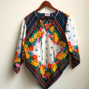 Vintage Floral/Striped Silky Blouse